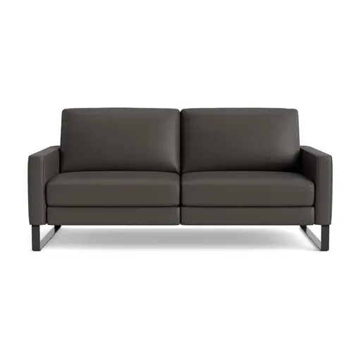 Sofa Enna - 3-Sitzig, Armlehne A, Leder, Dunkelbraun, Kufe, Schwarz