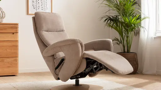 Sessel Tulsa Relax - Größe M, inkl. Fußteil/Rückenlehne verstellbar (motorisch), inkl. Kopfteilverstellung, Stoff, Graubeige