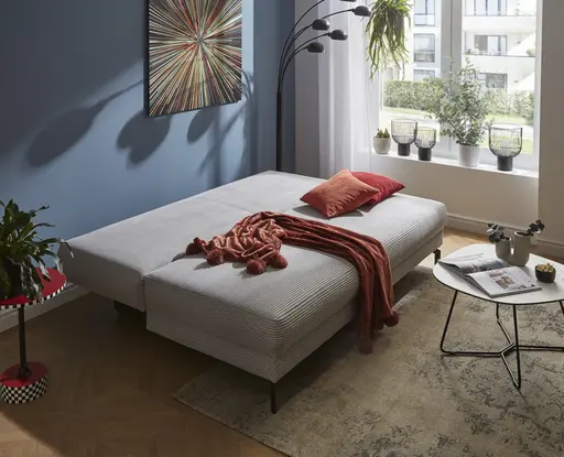 Schlafsofa Salema - 3-Sitzer mit Schlaffunktion (Liegefläche ca. 150x200cm), Stoff, Hellgrau