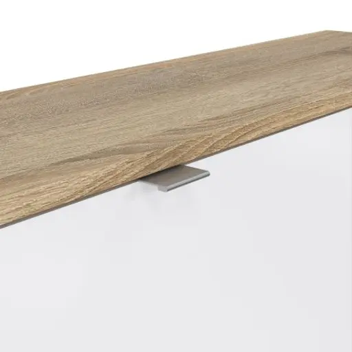 Schuhschrank - B ca. 99 cm, Eiche Struktur Nachbildung, Weiß Hochglanz