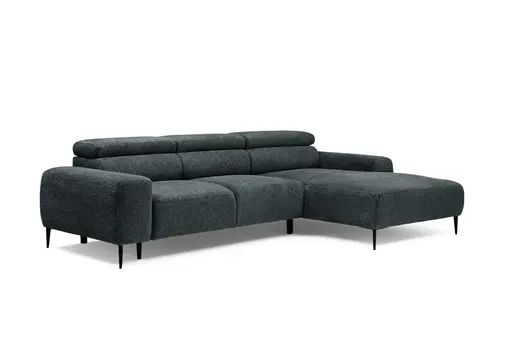 Ecksofa - 2-Sitzer mit Longchair rechts, Sitzvorzug motorisch, Kopfteil verstellbar, Stoff, Blaugrün