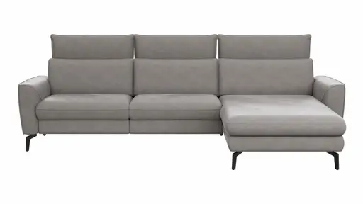 Ecksofa Avela - 2,5-Sitzer mit Longchair rechts inkl. Kopfteile verstellbar, Leder, Steingrau
