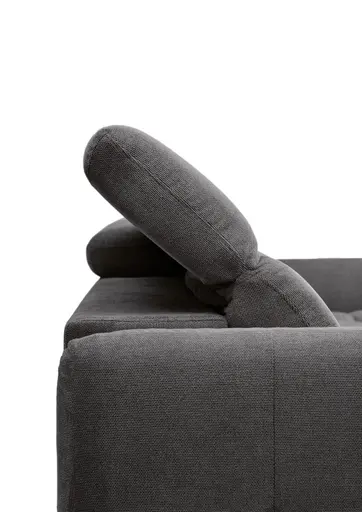 Ecksofa MADAN - 1,5-Sitzer mit Longchair rechts, Sitztiefe verstellbar motorisch, Kopfteil verstellbar, Stoff, Graphite