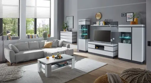 Highboard-Vitrine - Alpinweiß, Anthrazit