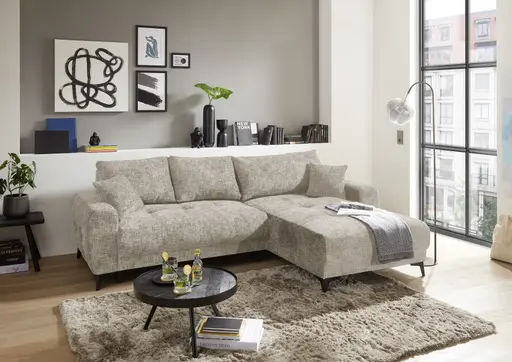 Ecksofa - 2-Sitzer, Ecke rechts inkl. Schlaffunktion mit Bettkasten, Stoff, Taupe