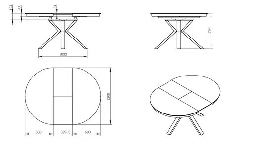 Esstisch MAIJA - ausziehbar, D ca. 120 cm, Keramik, Grau