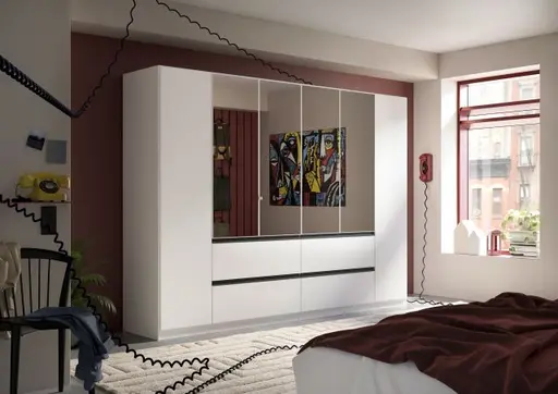 Drehtürenschrank RASA- B ca. 136 cm, Weiß, Spiegel