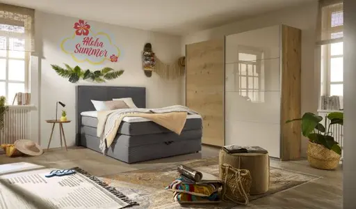 Schwebetürenschrank ROMAN- B ca. 226 cm, Eiche Dekor, Glas, Champagner