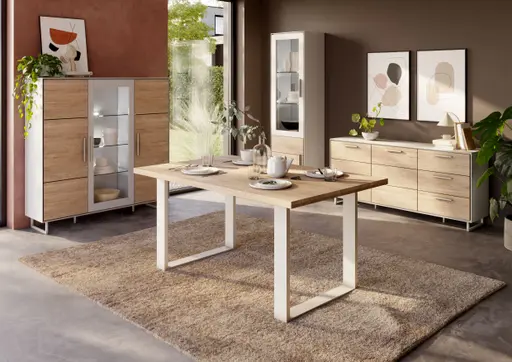 Vitrine - B ca. 54 cm, Kreidefarben, Eiche bianco massiv geölt