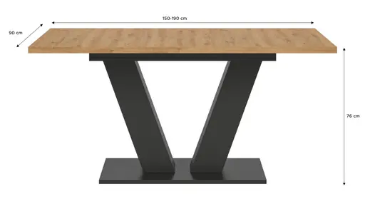 Esstisch - ausziehbar, LB ca. 150x90 cm, Artisan Eiche Nachbildung, Grau