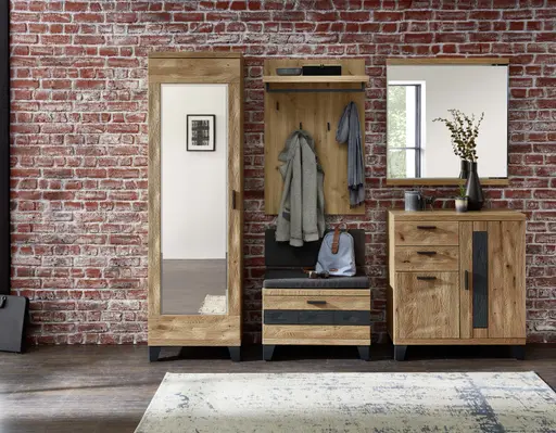 Garderobenpaneel mit Bank - B/H/T 70x108x31 cm, Wildeiche massiv 