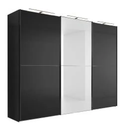 Schwebetürenschrank - B. ca. 280 cm, Anthrazitglas, Kristallspiegel