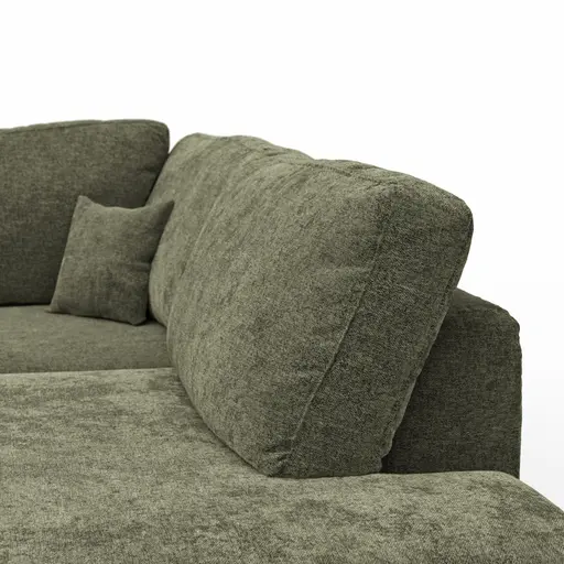 Ecksofa Solenne - Diwan rund links mit Ottomane rechts, Stoff, Olive