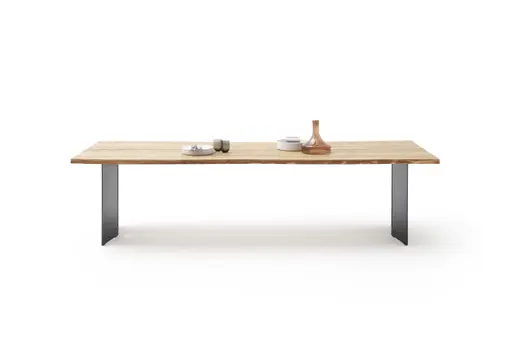 Esstisch Duna - ca. 300x100 cm, Wildeiche Massiv geölt, Stahlwange