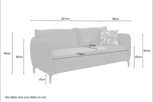 Sofa JERINA - 3-Sitzer, Stoff, Grün