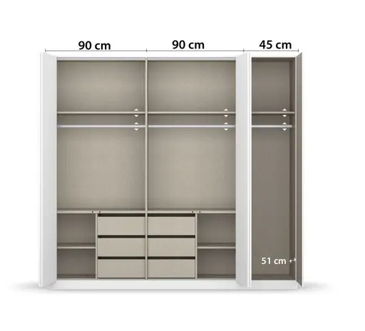 Falttürenschrank RADEM- B ca. 226 cm, Weiß, Spiegel