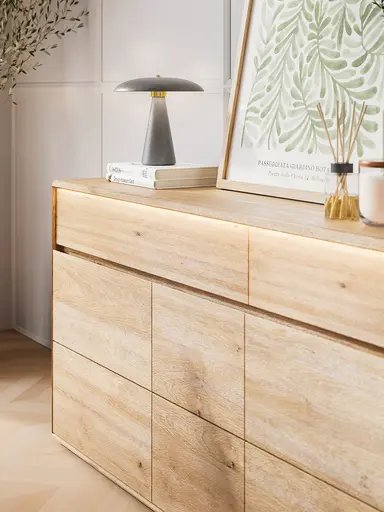 Sideboard Hillsboro - inkl. Beleuchtung, Wildeiche natur, geölt