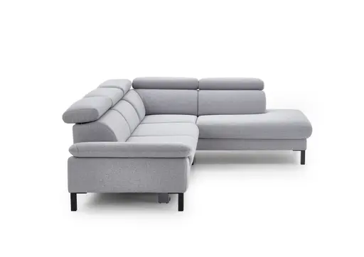 Ecksofa - 2,5-Sitzer mit Ecke rechts, Kopfteil verstellbar, Stoff, Platin