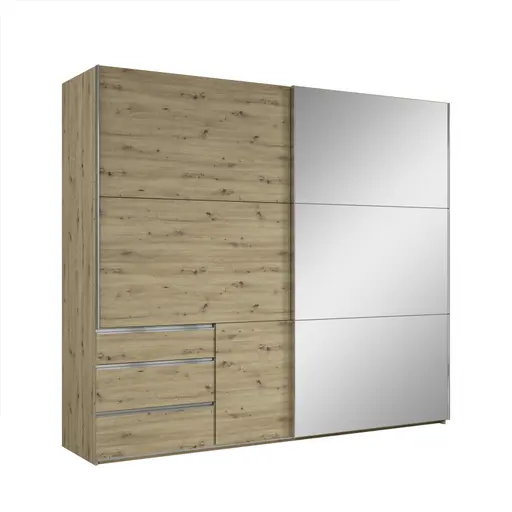 Schwebetürenschrank- B 250 cm, Eiche Dekor, Spiegel