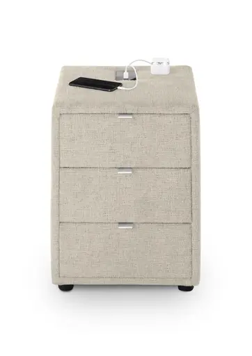 Nachttisch- Inkl. Ladeport, Stoff, Beige
