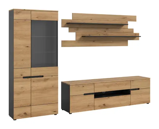 Wandboard - B ca. 184 cm, Artisan Eiche Nachbildung, Basalt grau