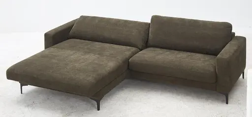 Ecksofa Oviedo - Longchair links mit 1,5-Sitzer inkl. Relaxfunktion (motorisch), Stoff, Braungrün