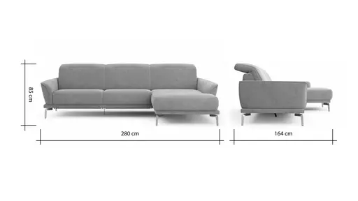 Ecksofa Amadena - 2-Sitzer mit Longchair rechts inkl. Relaxfunktion motorisch, Stoff, Limone