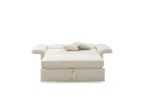 Sofa JORDEN - 1,5-Sitzer inkl. Schlaffunktion mit Bettkasten, verstellbare Armlehnen, Cord, Beige