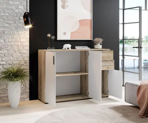 Kommode - B ca. 120 cm, Holz Nachbildung, Weiß