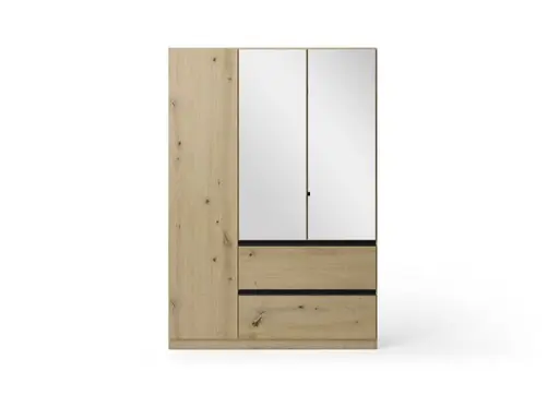 Drehtürenschrank RASA- B ca. 136 cm, Eiche Dekor, Spiegel