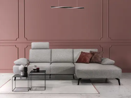 Ecksofa Theodor - 2-Sitzer mit Longchair rechts, Armlehne/Sitztiefe verstellbar, Stoff, Beige