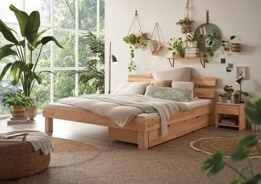 Bettgestell- Liegefläche ca. 180x200 cm, Kernbuche, Massiv, Geölt