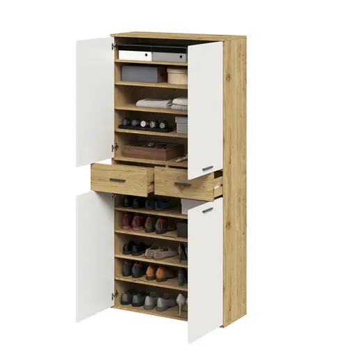 Schuhschrank- Eiche Dekor, Weiß