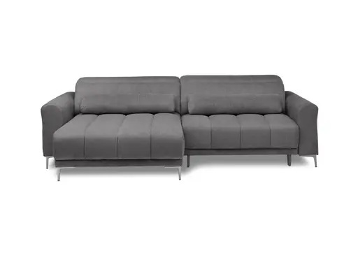 Ecksofa MINAO - 1,5-Sitzer mit Longchair rechts, Sitztiefe verstellbar motorisch, Kopfteil verstellbar, Stoff, Graphite