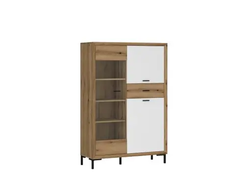 Highboardvitrine- Eiche Dekor, Weiß, Glas