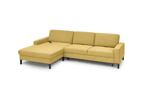 Ecksofa CALM MOVE 2.0 - Longchair links mit 2,5-Sitzer, Schlaffunktion, Feincord, Gold