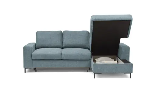 Ecksofa - 2-Sitzer mit Longchair rechts, Stoff, Azur