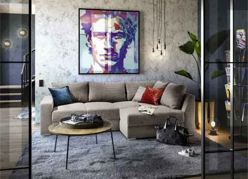 Ecksofa JANIS - 2,5-Sitzer, Ecke rechts inkl. Schlaffunktion, Stoff, Taupe