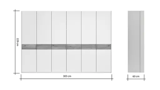 Drehtürenschrank Viana - B ca. 303 cm, Lack, Weiß, Riffholz, Wildeiche