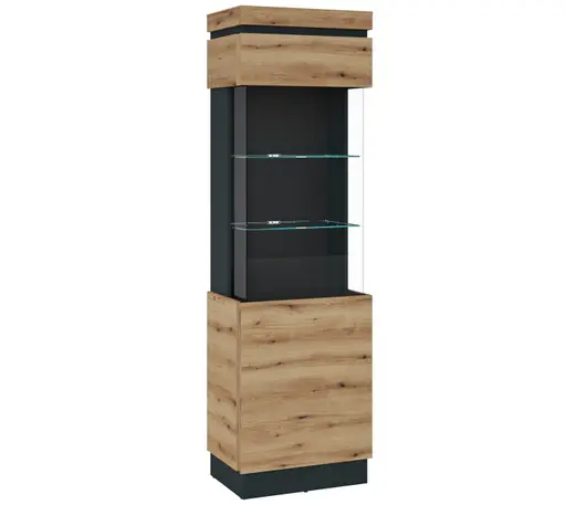 Vitrine- Eiche Dekor, Dunkelgrau