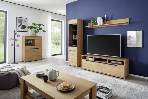 TV-Lowboard - B ca. 153 cm, Eiche Furnier geölt, Wildeiche massiv geölt