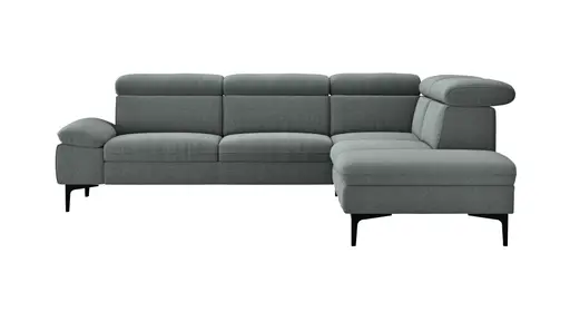 Ecksofa Felipa - 2,5-Sitzer mit Ecke rechts inkl. Kopfteil verstellbar, Stoff, Grau