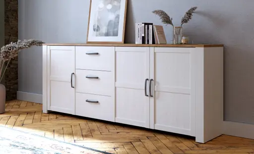 Sideboard FELLIAN- B ca. 220 cm, Weiß, Eiche Dekor