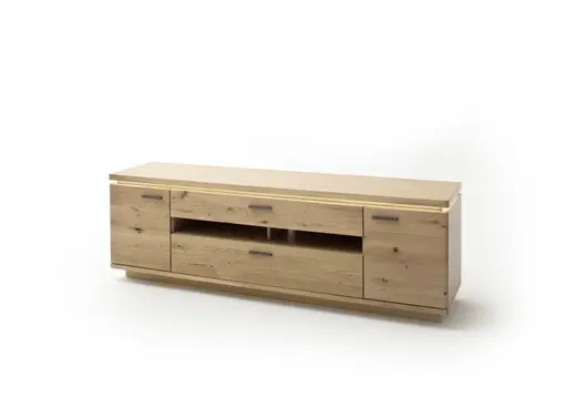 Wohnwand - mit Beleuchtung, Balkeneiche massiv