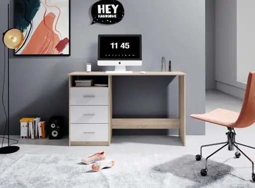 Schreibtisch - LB ca. 123x50 cm, Sonoma Eiche Nachbildung, Weiß