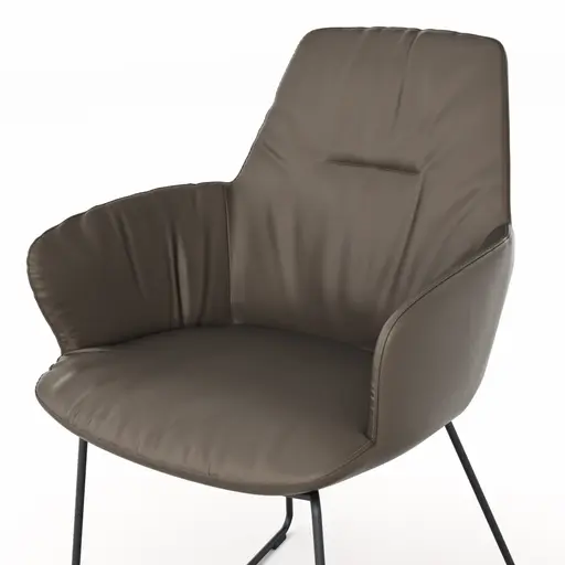 Armlehnstuhl Pegara - Leder, Dunkelbraun, Kufe