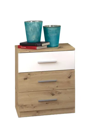 Nachtkommode- Eiche Dekor, Weiß