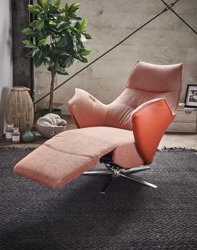 Relaxsessel Girona -  Relaxfunktion (motorisch) und Aufstehhilfe, Stoff, Leder, Rose