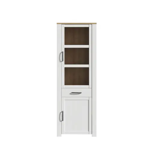 Vitrine FELLIAN- B ca. 71 cm, Weiß, Eiche Dekor