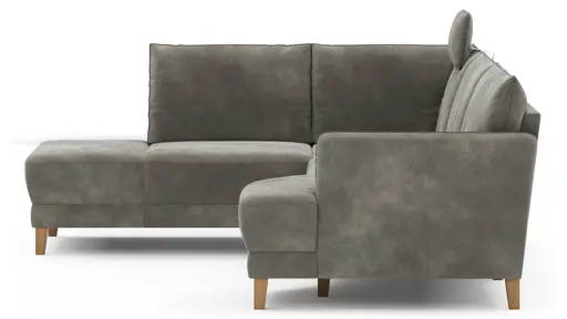 Sofa Stamford - inkl. Armlehne verstellbar und Kopfstütze, Ecksofa 2-sitzig und Abschlusshocker links mit 3,5-Sitzer, Bogen rechts, Stoff, Anthrazit